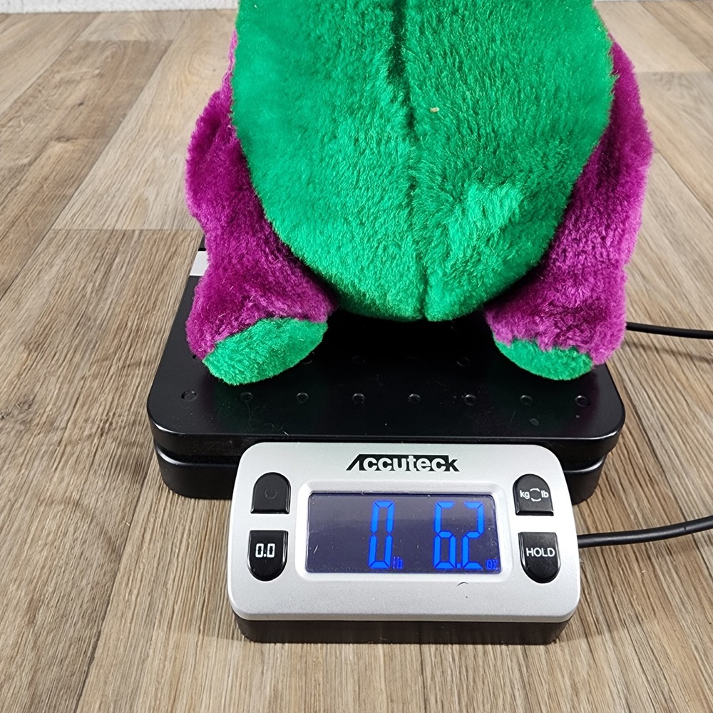 Vintage Barney the Dinosaur Plush Purple Green Stuffed Animal Yellow Bow Tie 12" - Picture 10 of 10